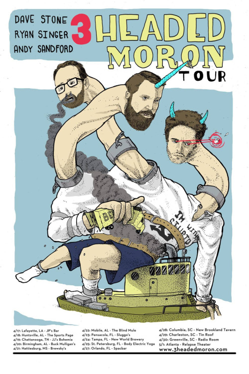 I am super amped to be setting out on this tour with two of the funniest people I know, Dave Stone and Ryan Singer. We’re doin 14 cities in 15 days. Eating some of the best bbq in the world, and performing in all independent venues. Tours like these...